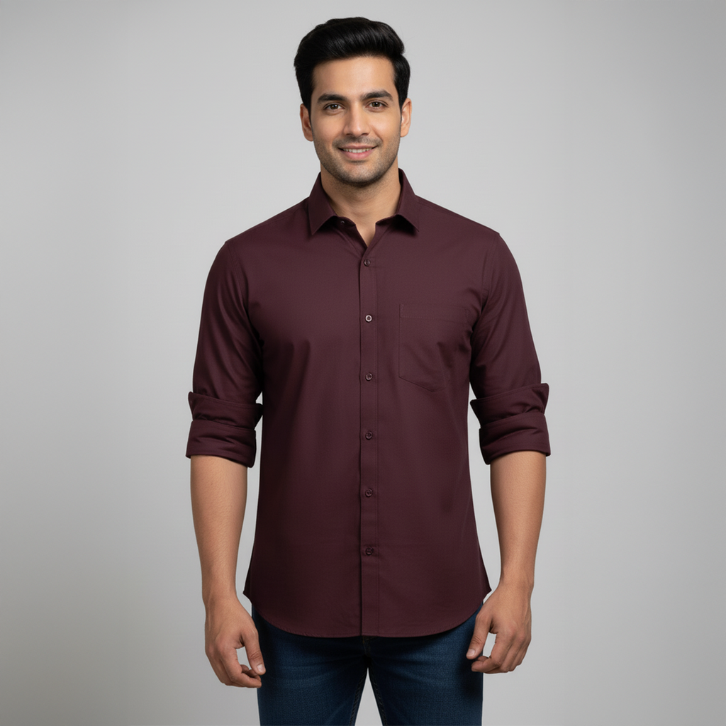 Maroon Tailored Fit Formal Shirt