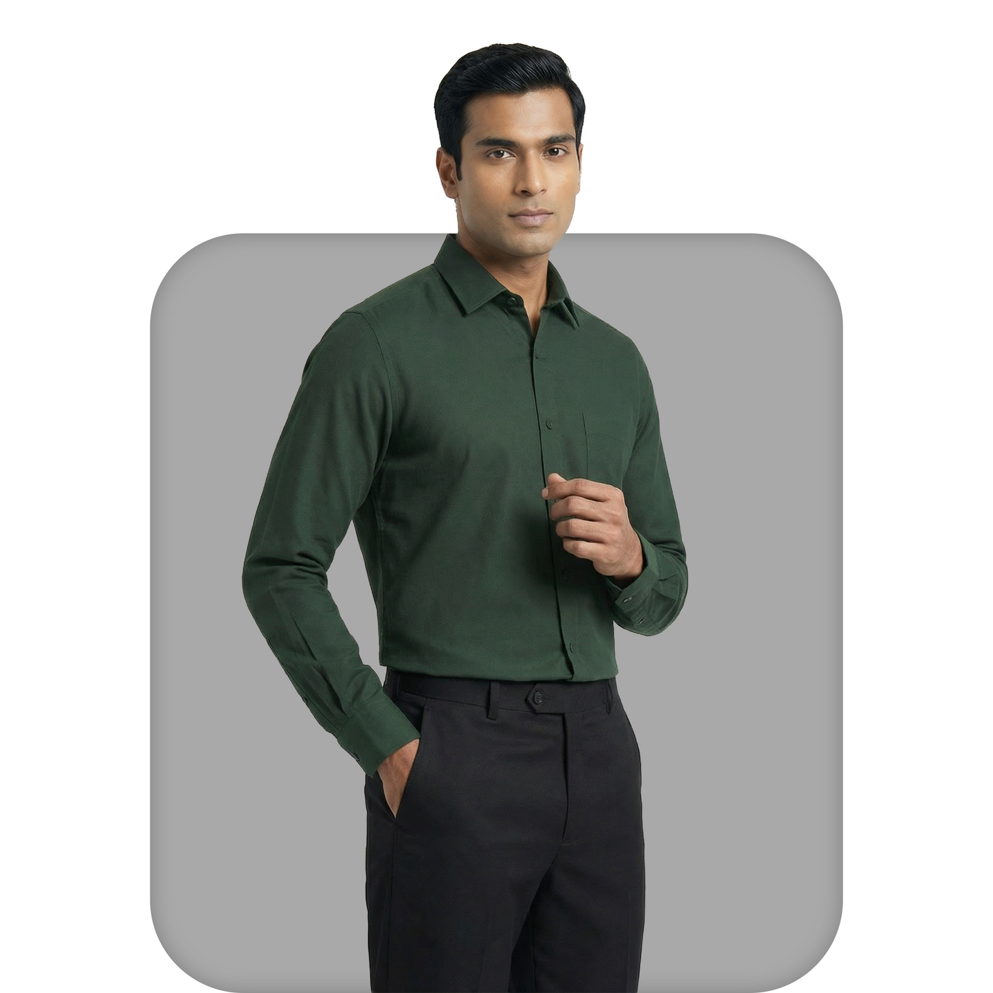 Olive Green Tailored Fit Formal Shirt