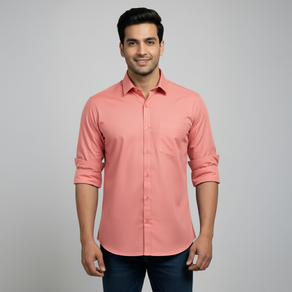 Salmon Pink Tailored Fit Formal Shirt