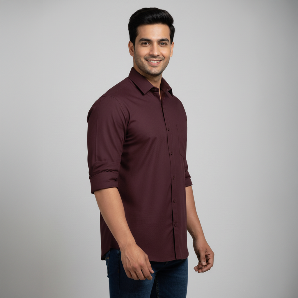 Maroon Tailored Fit Formal Shirt