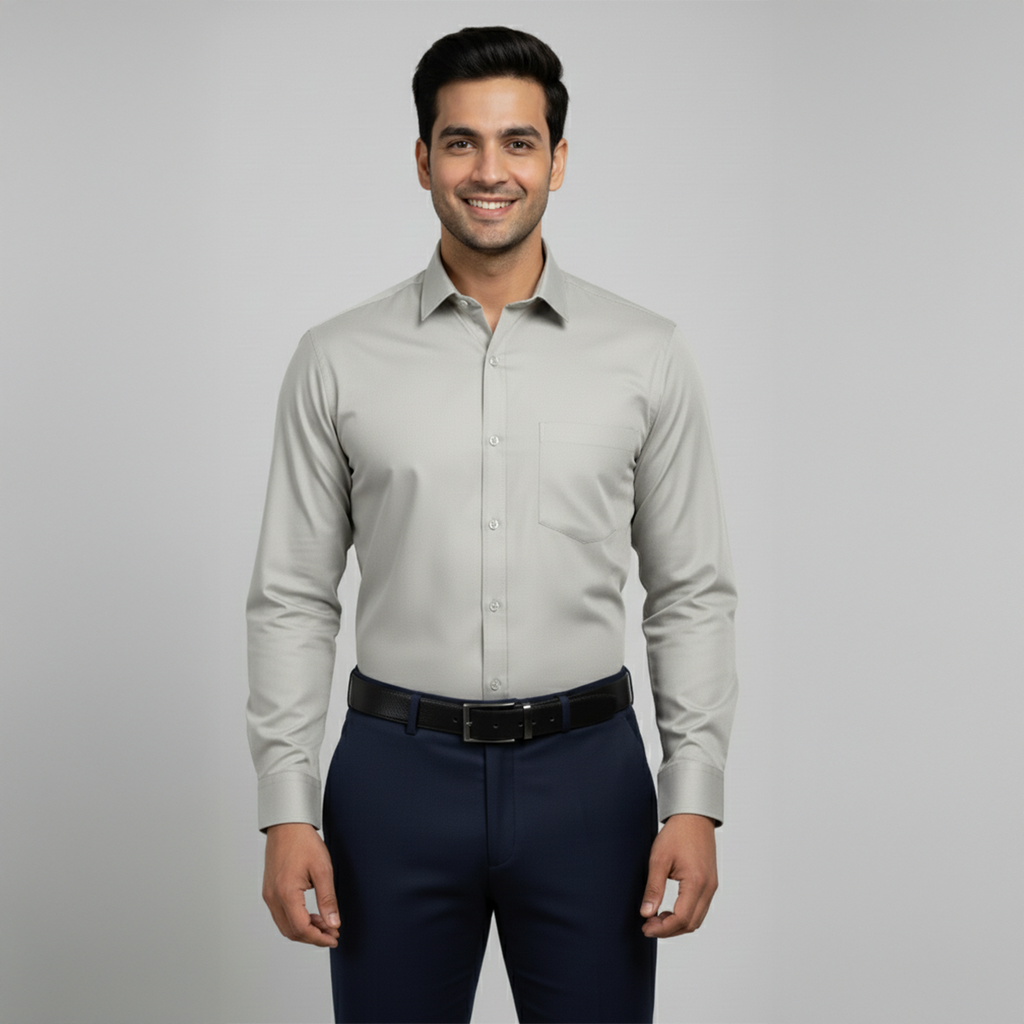 Light Grey Tailored Fit Formal Shirt