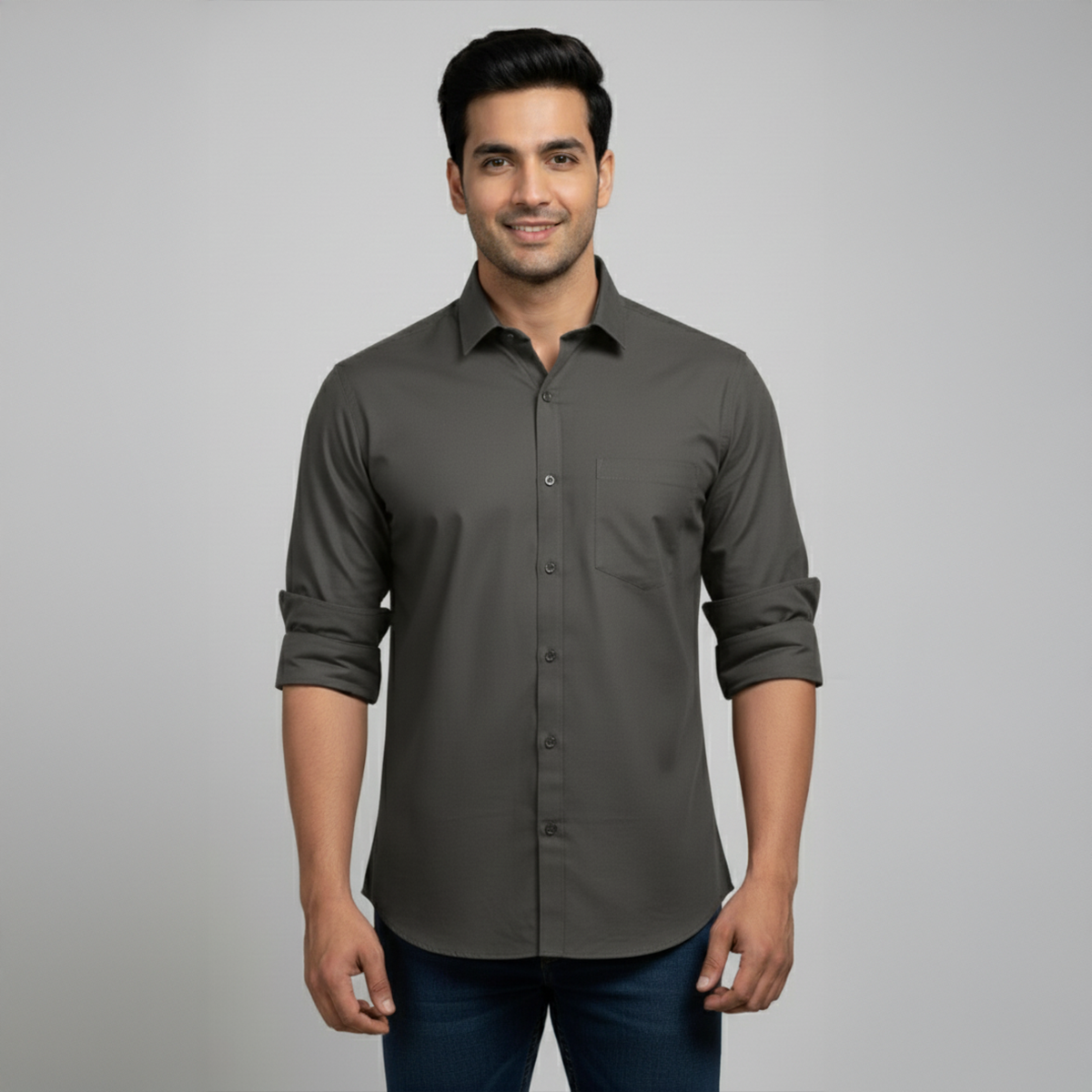 Charcoal Grey Tailored Fit Formal Shirt