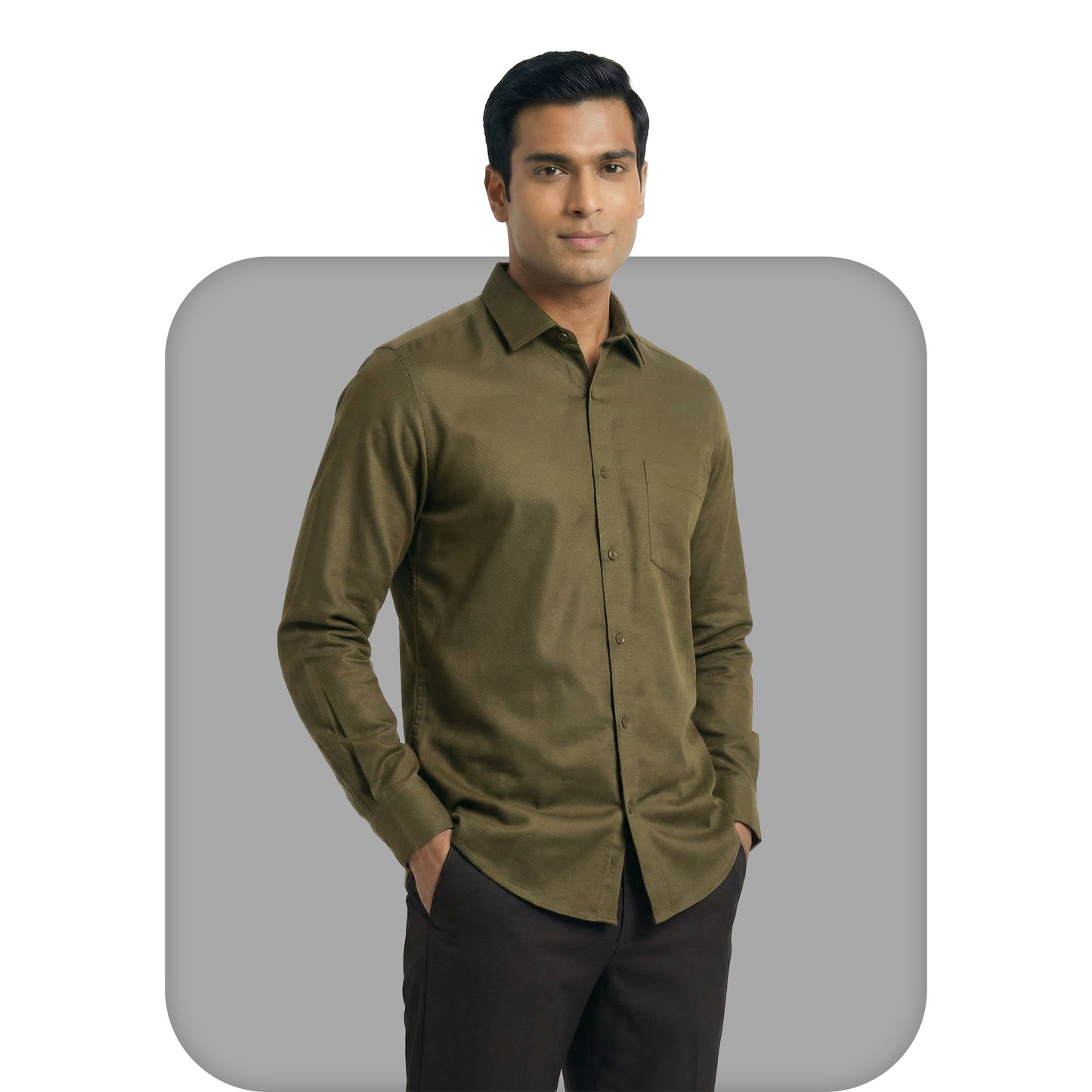Deep Olive Tailored Fit Formal Shirt