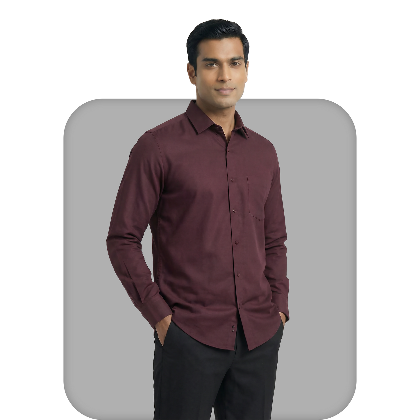 Maroon Tailored Fit Formal Shirt