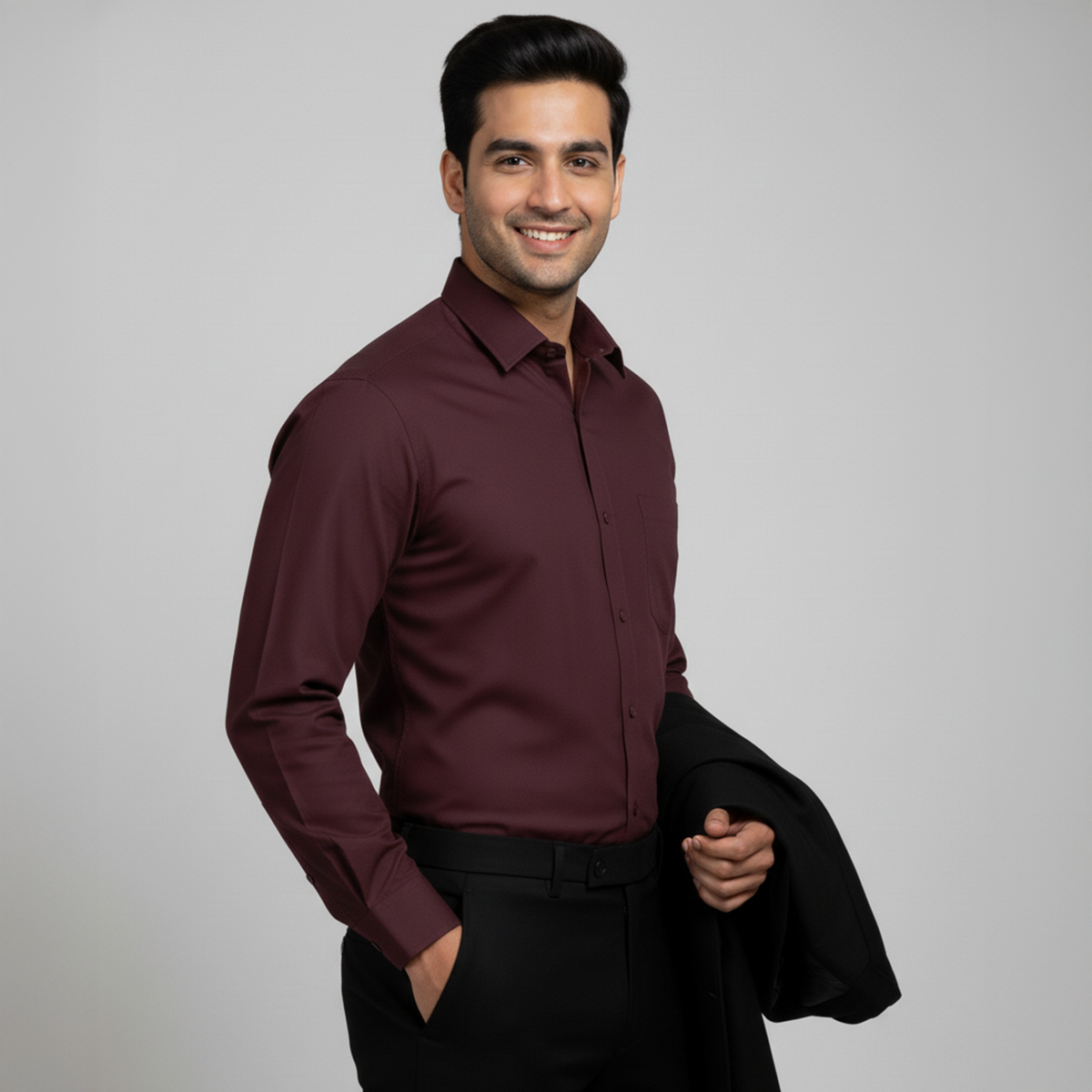 Maroon Tailored Fit Formal Shirt