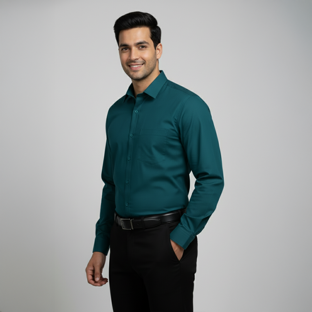 Teal Blue Tailored Fit Formal Shirt