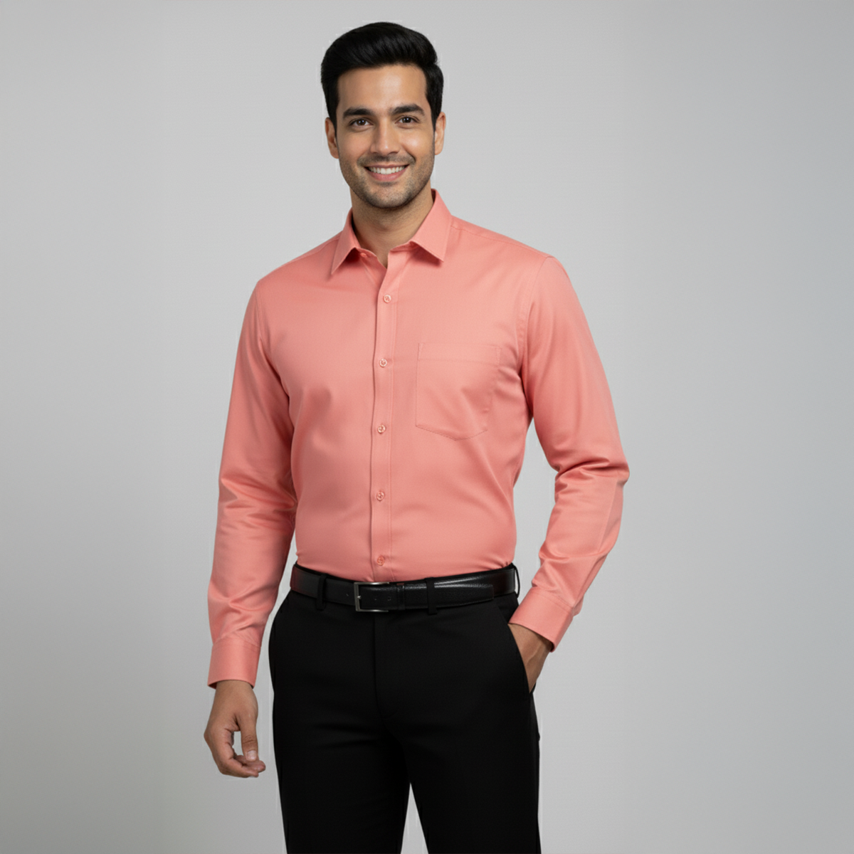 Salmon Pink Tailored Fit Formal Shirt